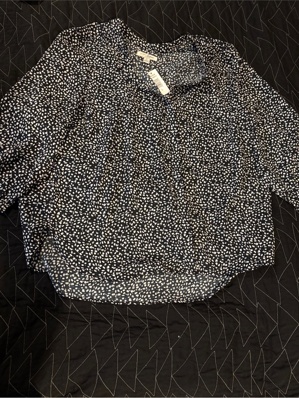 NWT JACHS girlfriend large Black and White Speckled Blouse